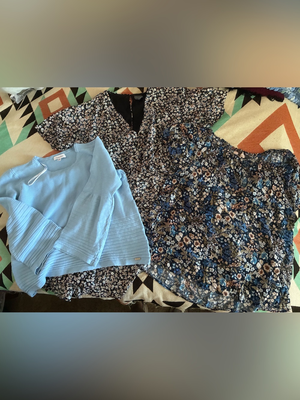 Aurora dress, floral philosophy top, Calvin Klein light blue sweater bundle of 4